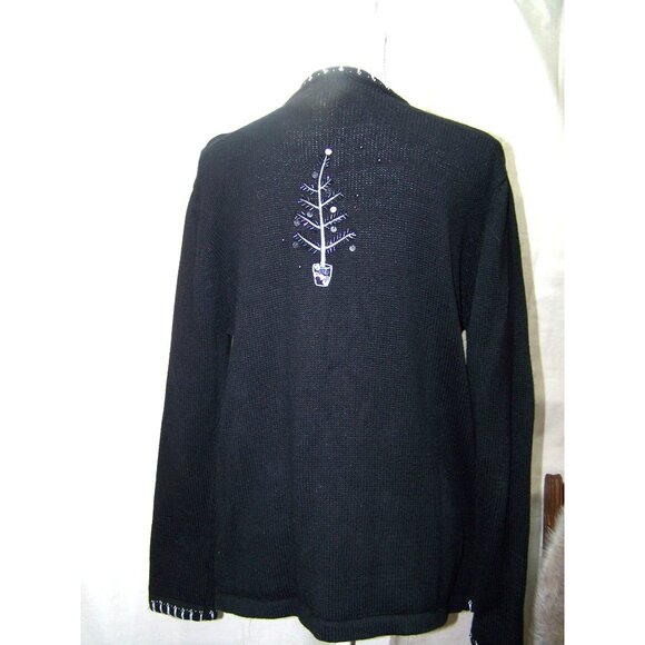 Vintage Sweater Basic Editions Holiday Silver Trees Party Christmas Med. - Picture 3 of 8
